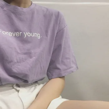 Amžinai Jaunas Print T-shirt Moterims, Harajuku Juokingi Grafikos Naujas Vasaros Ponios Trumpas Rankovės Atsitiktinis Estetinės Drabužius Tee Moterims