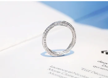 Amžinybės Mobius Juostos žiedas Prabangos Visą deimantų Akmens 925 Sterlingas sidabro Vestuviniai Žiedai Moterų Sužadėtuvių dovana, papuošalai