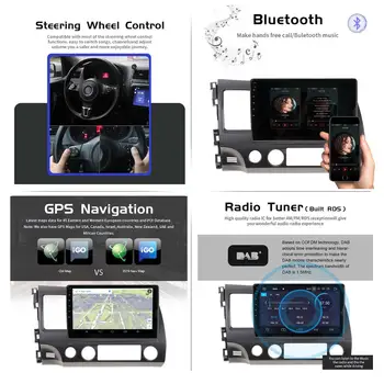 Android 10.0 Automobilio Stereo Smart Daugiaformačių DVD Grotuvas GPS Navigacija Honda Civic 2006-2011 Garso radijo magnetofonas galvos vienetas