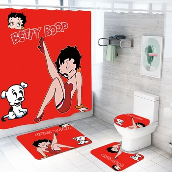 Animacinių Filmų Betty Boop Dušo Užuolaidos Vandeniui Poliesterinio Audinio Vonios Užuolaidų Tualeto Dangčio Dangtelis Vonios Kilimėliai Kilimėlis Nustatyti 4 Gabalas Vonios Dekoras