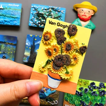 Animacinių filmų Van Gogh dervos šaldytuvas pasta, šaldytuvas magnetai, magnetinio pasta kūrybos 3d šaldytuvas kambario dekoro kolekcija dovanos