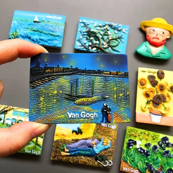 Animacinių filmų Van Gogh dervos šaldytuvas pasta, šaldytuvas magnetai, magnetinio pasta kūrybos 3d šaldytuvas kambario dekoro kolekcija dovanos