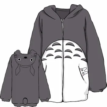 Anime Mano Kaimynas Totoro Cosplay Vilnos Hoodie Pilkos Palaidinės Su Ausis, Rudenį, Žiemą Vyrai Moterys Pliušinis Kawaii Kailio Striukė