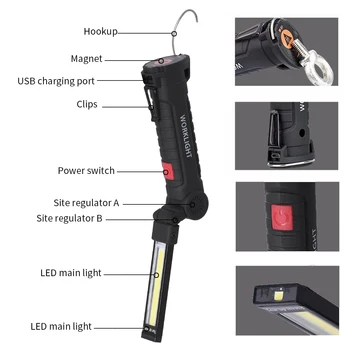 ANJOET Darbo Lemputė USB Įkraunamas LED Šviesos Magnetinis Slim Baras Veidrodėliai su Galva Pasukama 360 Laipsnių Nešiojamas Žibintuvėlis