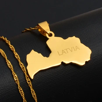 Anniyo Latvijos Žemėlapio Pakabukas Karoliai Moterims, Aukso Spalvos 