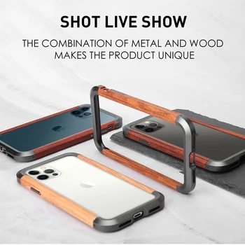 Apple IPhone 12 pro 11 PRO X XS MAX XR Se 2020 7 8 Mini Atveju Aliuminio Metalo bamperis+ medienos atsparus smūgiams Telefono Dangtelį shell