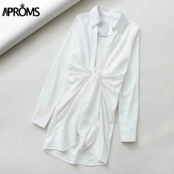 Aproms Elegantiškas Giliai V-kaklo, Balti Marškinėliai Suknelė Moterims Vasaros Sexy Juosmens Kaklaraištis Mini Suknelės Pašaukimas Gatvės Stiliaus Ruched Vestidos 2021