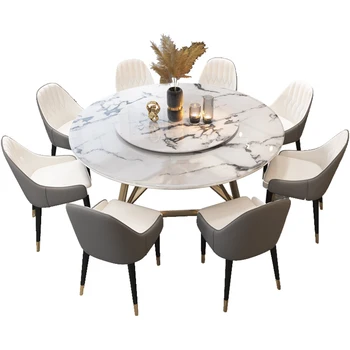 Apskritas Šiaurės valgomasis stalas su patefonu modernus minimalistinis stalas