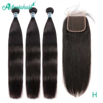 ASTERIA PLAUKŲ Peru Tiesūs Plaukai 3 Ryšulius Su Uždarymo 4X4 Natūralių Žmogaus Plaukų Ryšulius Su Nėrinių Uždarymo Remy Hair Extension