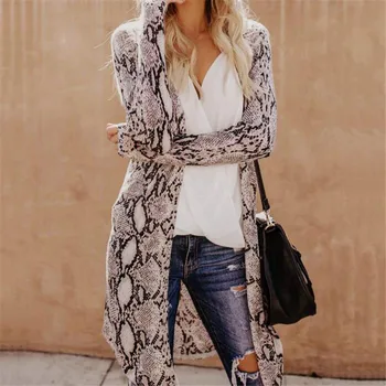 Atsitiktinis Rudens Žiemos Streetwear Moterys Ilgomis Rankovėmis Megztinis Leopard Kimono Skara Prarasti Viršūnes Palaidinė Kailio Striukė