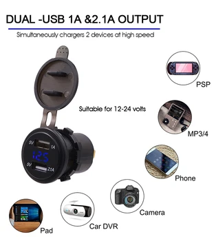 Atvirkštinio Apsaugos Dvigubas USB Voltmeter Vandeniui voltmetras Išmatuojami: 6-38V Automobilių, Motociklų, ATV RV VISUREIGIS Valtys, Jachta