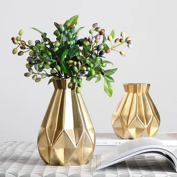 Aukso keramikos vaza geometrijos Porceliano vazos, Meno ir Amatų, Mažų Stalo gėlių vaza Šiaurės apdailos Namų Vestuvių dekoravimas