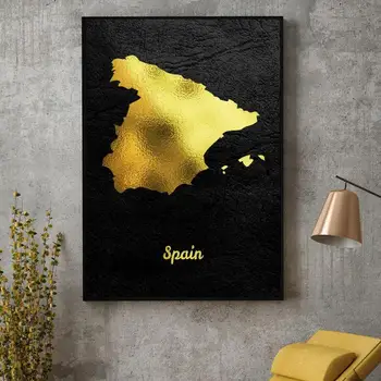 Aukso Žemėlapis Meno Ispanija Meno Drobė Plakatas Namų Dekoro Tapyba Be Rėmelio