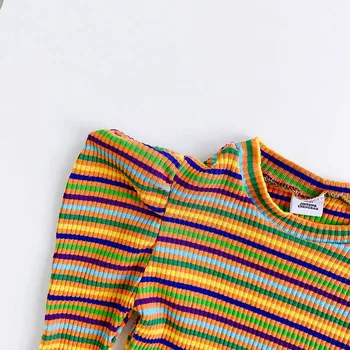 Aukštis 80-130cm Naujų Mergaičių korėjos Sluoksniuotos Rankovėmis Dugno T-Shirt Elastinga Spalvotų Viršūnes Baby vaikiški Drabužiai