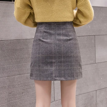 Aukštos juosmens-line žiemos vilnonis sijonas moterų 2020 m. rudens derliaus pledas mini šortai, sijonai, ponios darbo sijonas faldas mujer