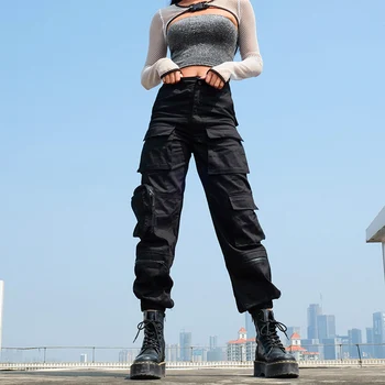 Aukštos Juosmens Įrankiai Kelnes Moterų Plius Dydis Kišenės Karšto Lasdies Street Wear Kratinys Pieštuku Prakaito Apačioje Korėjos Stiliaus