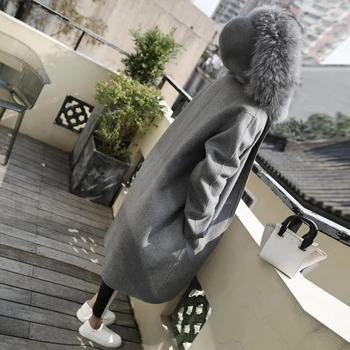 Aukštos kokybės moterų vilnonis paltas Plius dydis Purus kailis korėjos moterų atsitiktinis kailis Pridėti vilnos šiltas atsitiktinis kailis midi modelis
