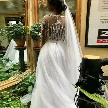 Aukštos kokybės prabangūs Nėriniai Undinė Vestuvių suknelė nuotakos nuimamas vestuvių suknelė odos spalva net ilgomis rankovėmis šviesos свадебное платье
