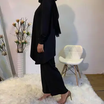 Aukštos Kokybės sklandžiai audinio Musulmonų kostiumai moterų vientisos Spalvos Dviejų vienetų Viršūnes + elastinga juosmens Kelnes Singapūras Turkija Drabužių F1883