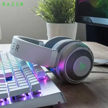 Autentiškas Razer KRAKEN 7.1 V2 Gyvsidabrio USB Skaitmeninis žaidimų ausinių balta laidinio pro žaidimas laisvų rankų įranga su logotipu, šviesos PC