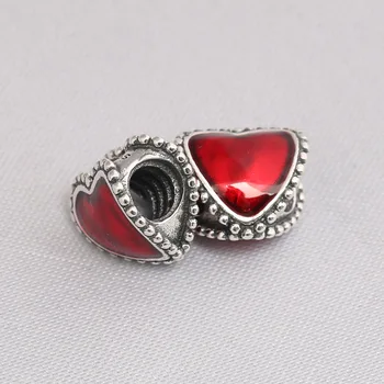 Autentiškas S925 Granulių Red Emalį Širdies Žavesio tinka Lady Bangle Apyrankės Papuošalai 