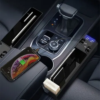 Auto Automobilio Sėdynės Siauras Plastikinės Sandėliavimo Dėžutės Telefono Turėtojas Organizatorius su Kroviklio Laidą IOS/Android/Tipas-C 2USB Uosto Priedai