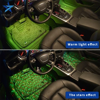 Automobilinis USB grindų LED spalvinga interjero aplinkos žiburiai Automobilio grindų belaidžio nuotolinio valdymo atmosfera lempos universalus Star naktį šviesos
