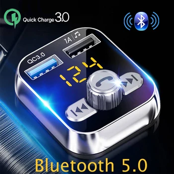Automobilinis Įkroviklis, Bluetooth 5.0 FM Siųstuvas Belaidžio ryšio laisvų Rankų įrangą, Audio MP3 Grotuvas QC3.0 Greitai Įkrauti Dual USB Mobiliųjų Telefonų Krovikliai