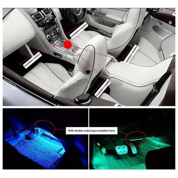 Automobilio LED Šviesos Juostelės, RGB 4pcs 48LED Spalvotų Muzikos Automobilio Salono Apšvietimas Pagal Brūkšnys Apšvietimo Vandeniui Rinkinys Su Garso Aktyvus Fu