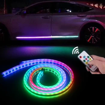 Automobilių, Aplinkos Šviesos Su Cigarečių Degiklio Rgb LED Flash Lempa Juostelės APP Arba Nuotolinio Auto Dekoratyvinis Durų Streamer Atmosfera Žibintai