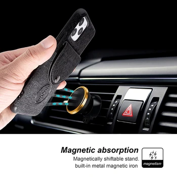 Automobilių Magetic Drobės Piniginės Atveju iPhone, 11 Pro Max X 6, 6s 7 8 Plius Medžio Modelio Odos Padengti iPhone XR XS Max Telefono dėklas