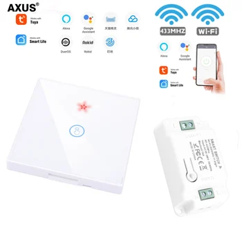 AXUS WiFi Smart Touch Jungiklį Šviesa Tuya APP Sienos RF 433Mhz 110-220V 10A Nuotolinio Valdymo PASIDARYK pats Relės Modulis Balso 