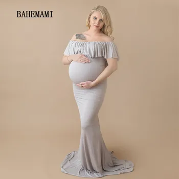 BAHEMAMI Motinystės Dress Motinystės Fotografija Rekvizitai Seksualus Maxi Suknelė Elegantiškas Išgalvotas Nėštumo fotosesiją Moteris Ilga Suknelė