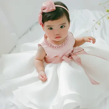 Bamblys Mergytę Kūdikį Princesė Perlai Tutu Suknelė Baby Girl Vestuvių Suknelė Vaikai Šalis Vestidos 1 Metų Gimimo, Krikšto Drabužiai