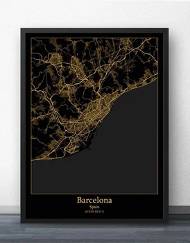 Barselonoje, Bilbao, Malaga Murcia Sevilijos Valensijoje, Saragosoje, Ispanijoje Žemėlapis Plakatas