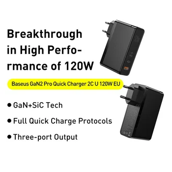 Baseus 120W GaN SiC USB C Nešiojamas Adapteris, Skirtas 