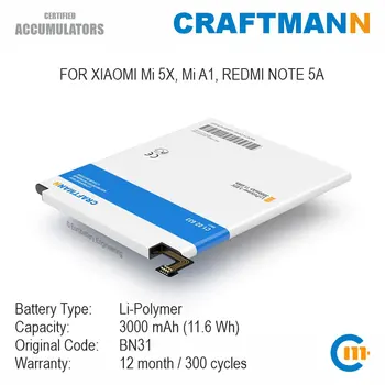 Baterija 3000mAh už Xiaomi Mi 5X, Mi A1, REDMI PASTABA 5A (BN31)