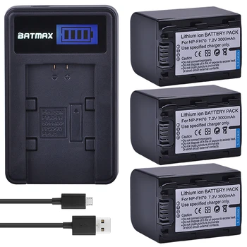 Batmax 3pc NP-FH70 NP FH70 NPFH70 baterija+LCD Kroviklis sony NP-FH30 NP-FH100 NP-FH50 HDR-CX12E,HDR-CX7E,HDR-SR10E,HDR-SR12E