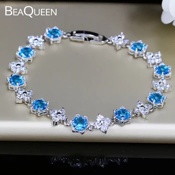 BeaQueen Elegantiškas Žvaigždės Formos Šviesiai Mėlynos spalvos CZ Kristalų Teniso Apyrankės Moterims Keturių Lapų, Gėlių Kubinis Cirkonis Moterų Papuošalai B061