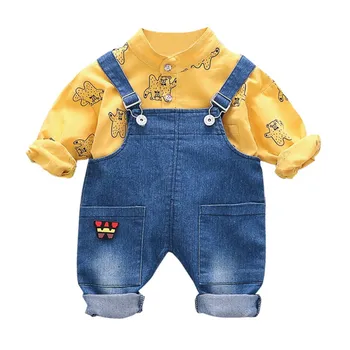 Bebes naujagimių drabužiai medvilnės marškinėliai su demin darbo drabužiai kūdikių berniukų drabužius, vasaros vaikų drabužiai