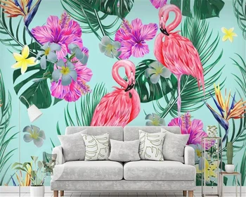 Beibehang 3d tapetai, freskos Užsakymą foto tapetai flamingo gėlės, augalai, tropinių miškų, sienos tapetai, vaikų kambarys