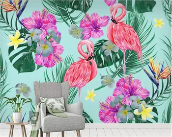 Beibehang 3d tapetai, freskos Užsakymą foto tapetai flamingo gėlės, augalai, tropinių miškų, sienos tapetai, vaikų kambarys