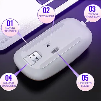 Belaidės Pelės RGB Belaidės Pelės Įkraunamas Kompiuterio Mause Silent Ergonomišką LED Peles USB optinė Apšvietimu Pelės nešiojamas KOMPIUTERIS