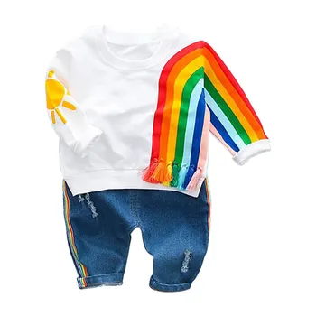 Berniukų ir mergaičių rinkinys vaivorykštė modelis baby kombinezonas korėjos vaikų drabužių medvilnės vaikų kostiumas 2019 m. pavasarį ir rudenį