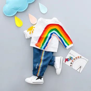 Berniukų ir mergaičių rinkinys vaivorykštė modelis baby kombinezonas korėjos vaikų drabužių medvilnės vaikų kostiumas 2019 m. pavasarį ir rudenį