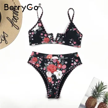BerryGo Seksualus gėlių spausdinti bikini komplektas Trikampis push up vasaros paplūdimio maudymosi kostiumėliai moterims Aukšto juosmens micro atostogų paplūdimio maudymosi kostiumėlį 2020 m.
