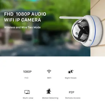 BESDER Belaidžio 2MP, Garso IP Kameros FHD 1080P Home Security Dome WiFi Kamera, Vandal-proof 64G TF Kortelę Lauko Kamera iCsee P2P
