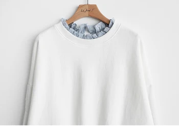 BGTEEVER 2019 korėjos Marškinėliai Kratinys Moterims Palaidinės O-kaklo Balta Prarasti Hoodies Moterų Atsitiktinis Šiltų Megztinių femme Rudenį