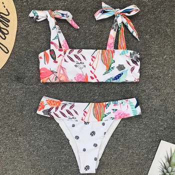 Bikini 2020 m Sexy Lapų Spausdinimo Bikini Nustatyti Moterų maudymosi Kostiumėliai, Moterų maudymosi kostiumėlį Gėlių Strappy Bikini Komplektas maillot de bain femme