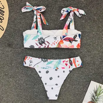 Bikini 2020 m Sexy Lapų Spausdinimo Bikini Nustatyti Moterų maudymosi Kostiumėliai, Moterų maudymosi kostiumėlį Gėlių Strappy Bikini Komplektas maillot de bain femme